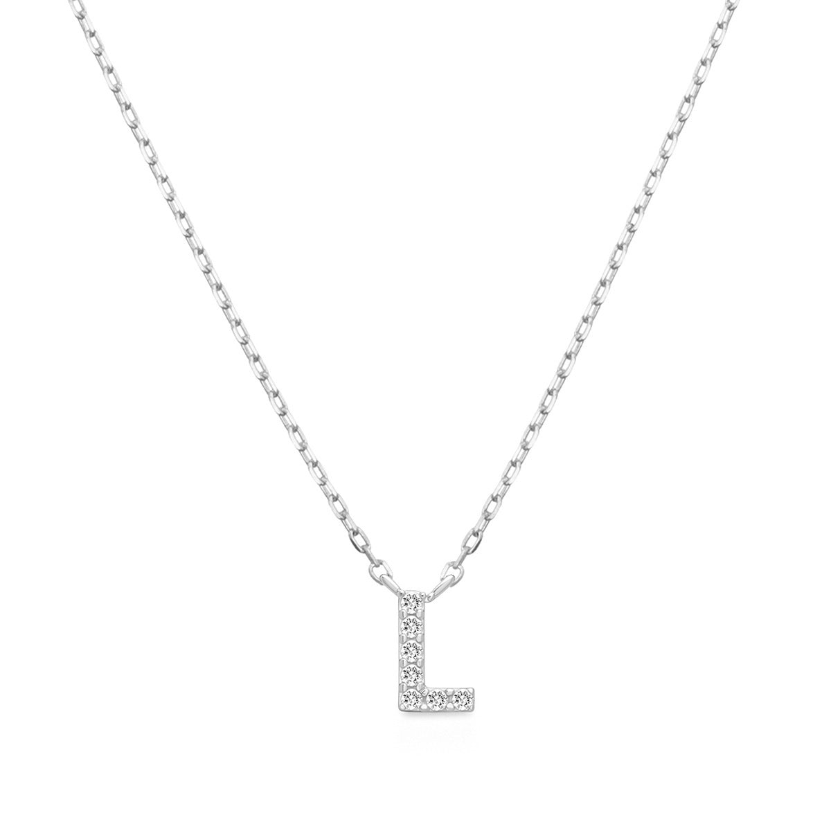 Diamond Accent Small Initial L Necklace in 10K White Gold