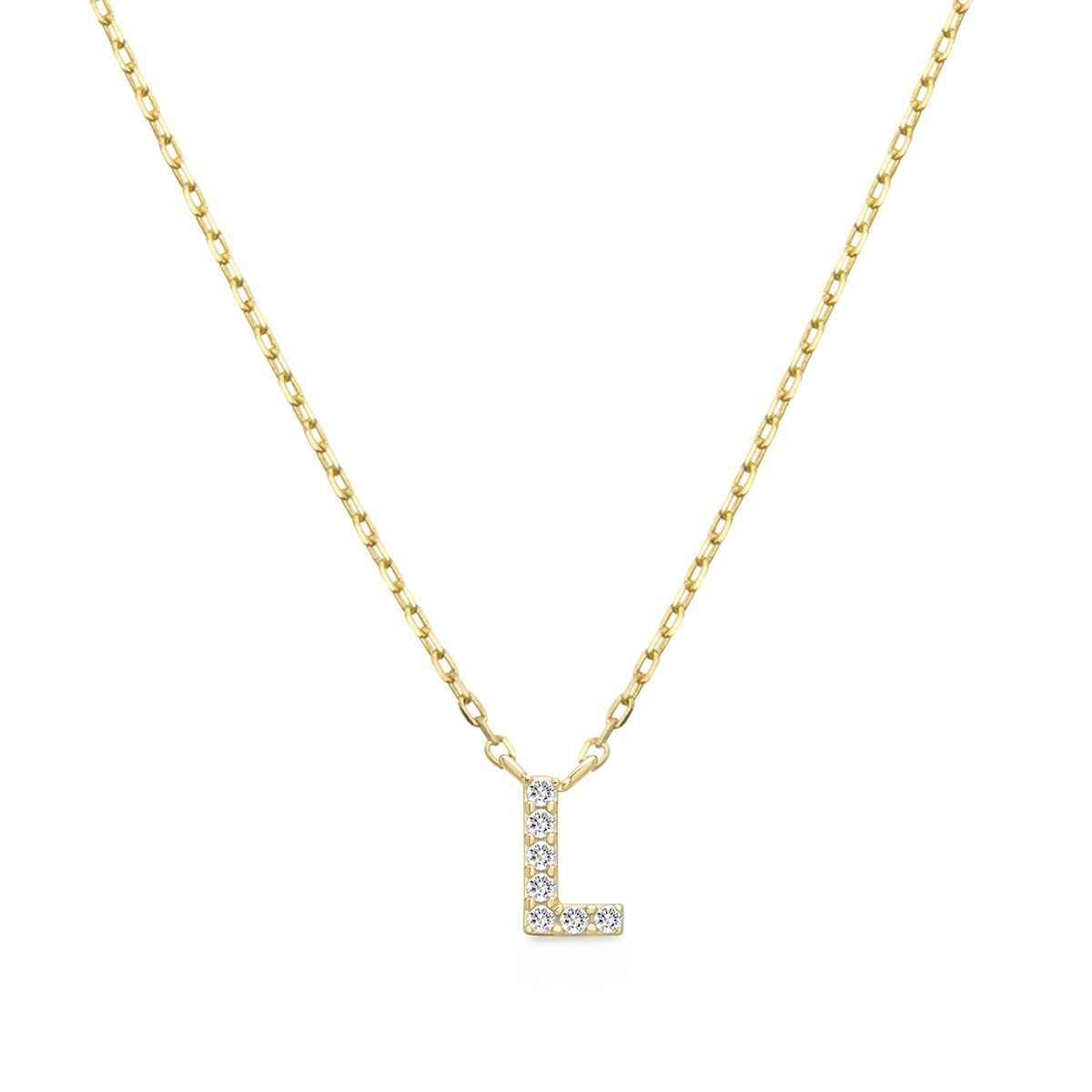 Diamond Accent Small Initial L Necklace in 10K Yellow Gold