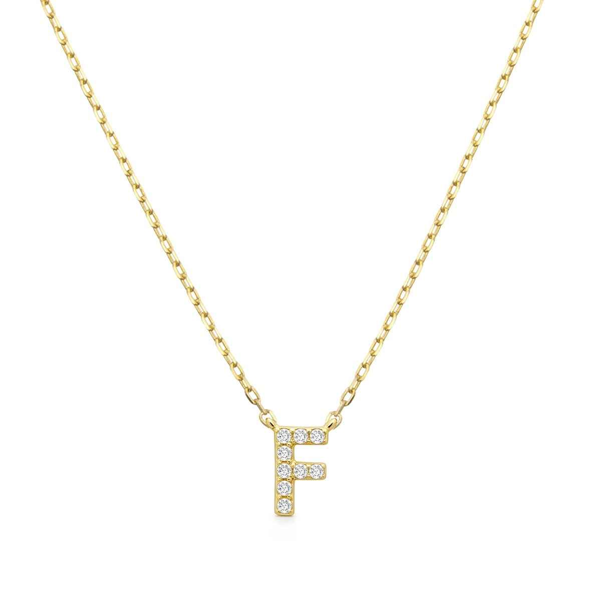 Diamond Accent Small Initial F Necklace in 10K Yellow Gold