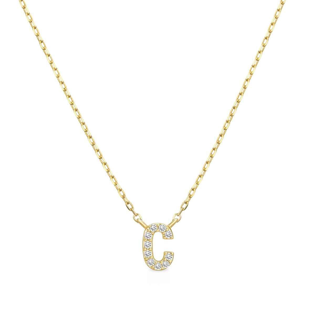 Diamond Accent Small Initial C Necklace in 10K Yellow Gold