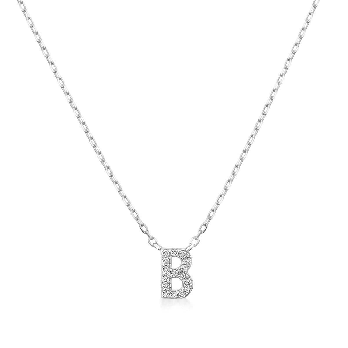 Diamond Accent Small Initial B Necklace in 10K White Gold