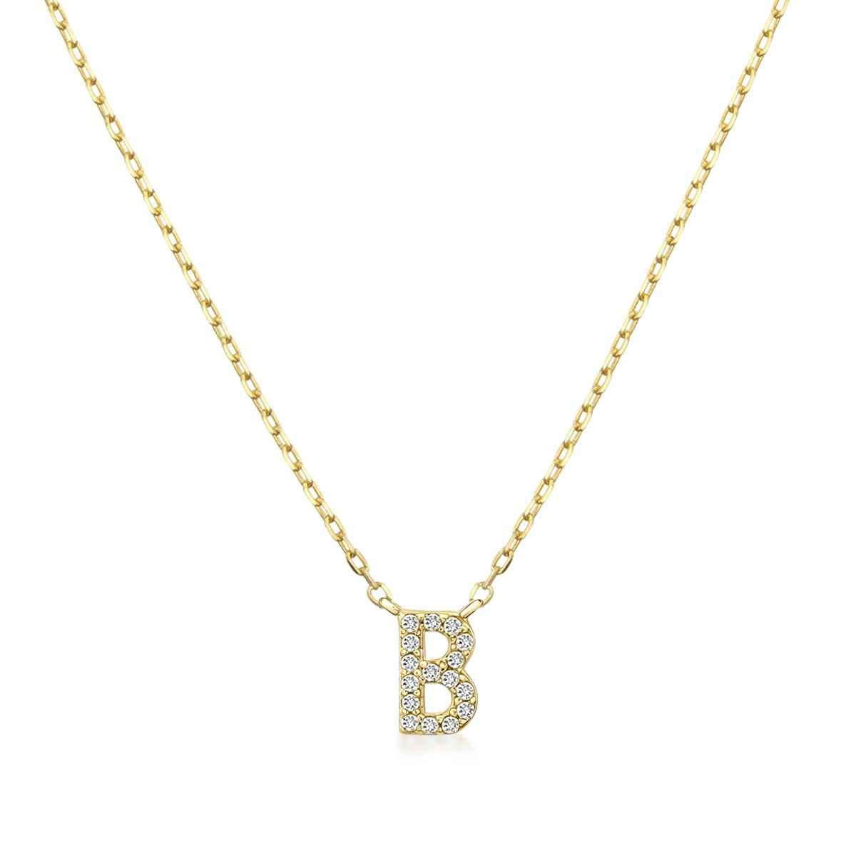 Diamond Accent Small Initial B Necklace in 10K Yellow Gold