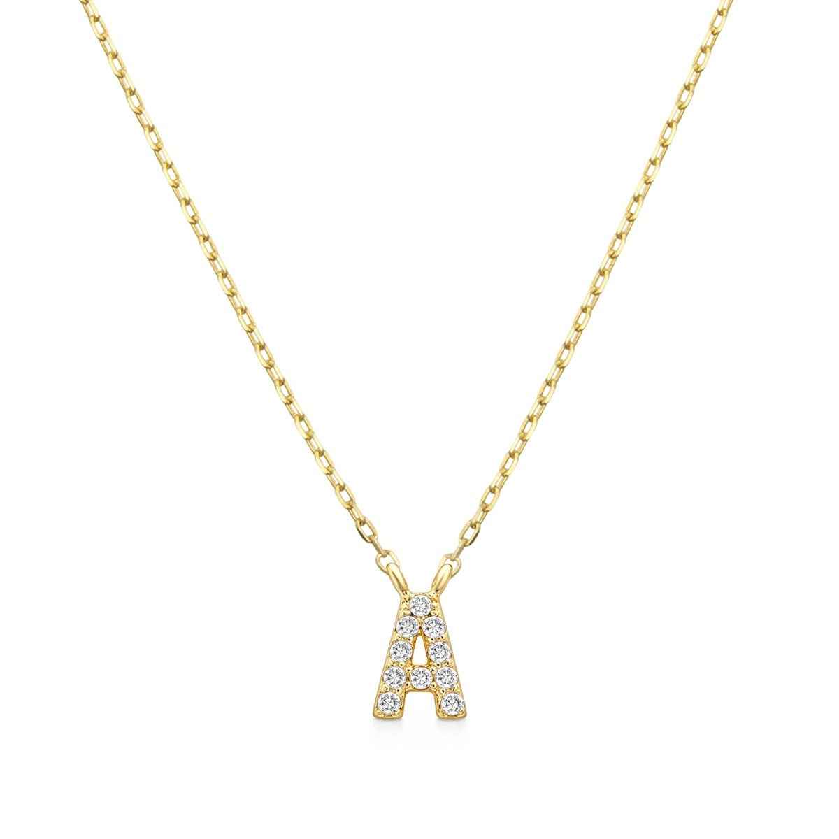 Diamond Accent Small Initial A Necklace in 10K Yellow Gold