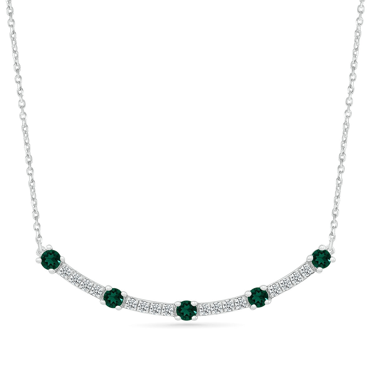 Emerald & 1/6 ct. tw. Diamond Curved Bar Necklace in 10K White Gold