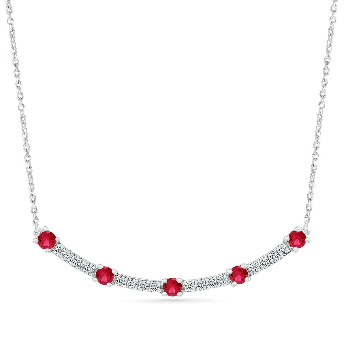 Ruby & 1/6 ct. tw. Diamond Curved Bar Necklace in 10K White Gold