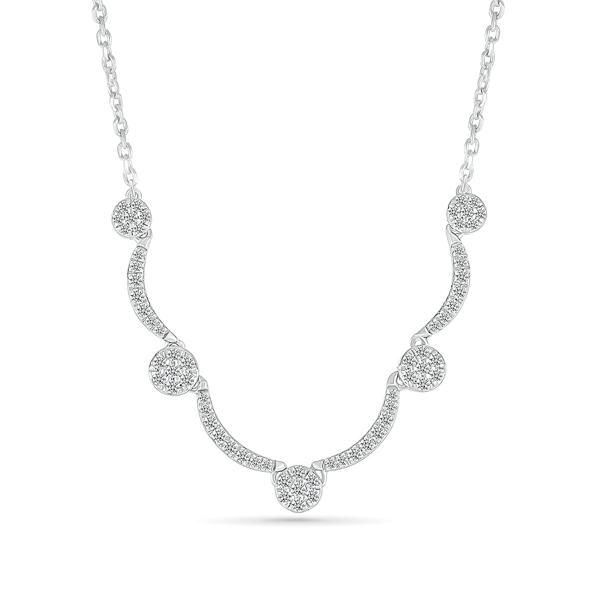 Fairytale Diamonds 3/8 ct. tw. Diamond Five-Station Round Cluster Necklace in 10K White Gold