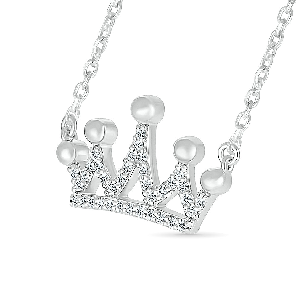 1/10 ct. tw. Diamond Quinceañera Crown Necklace in Sterling Silver front view