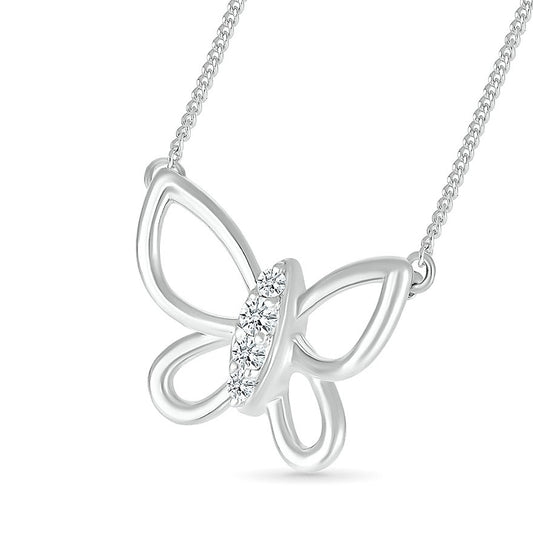 Diamond Accent Open Butterfly Necklace in Sterling Silver front view