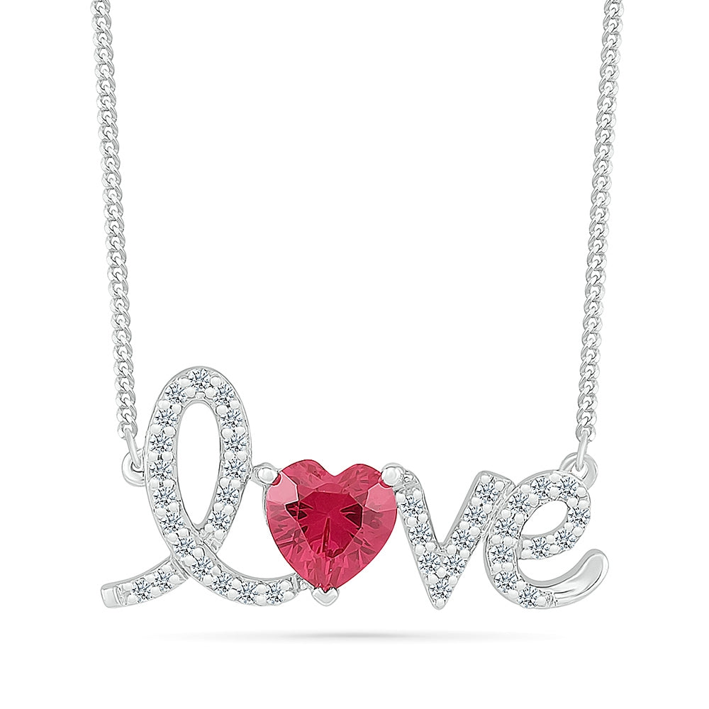 Created Heart Ruby & White Sapphire Love Necklace in Sterling Silver