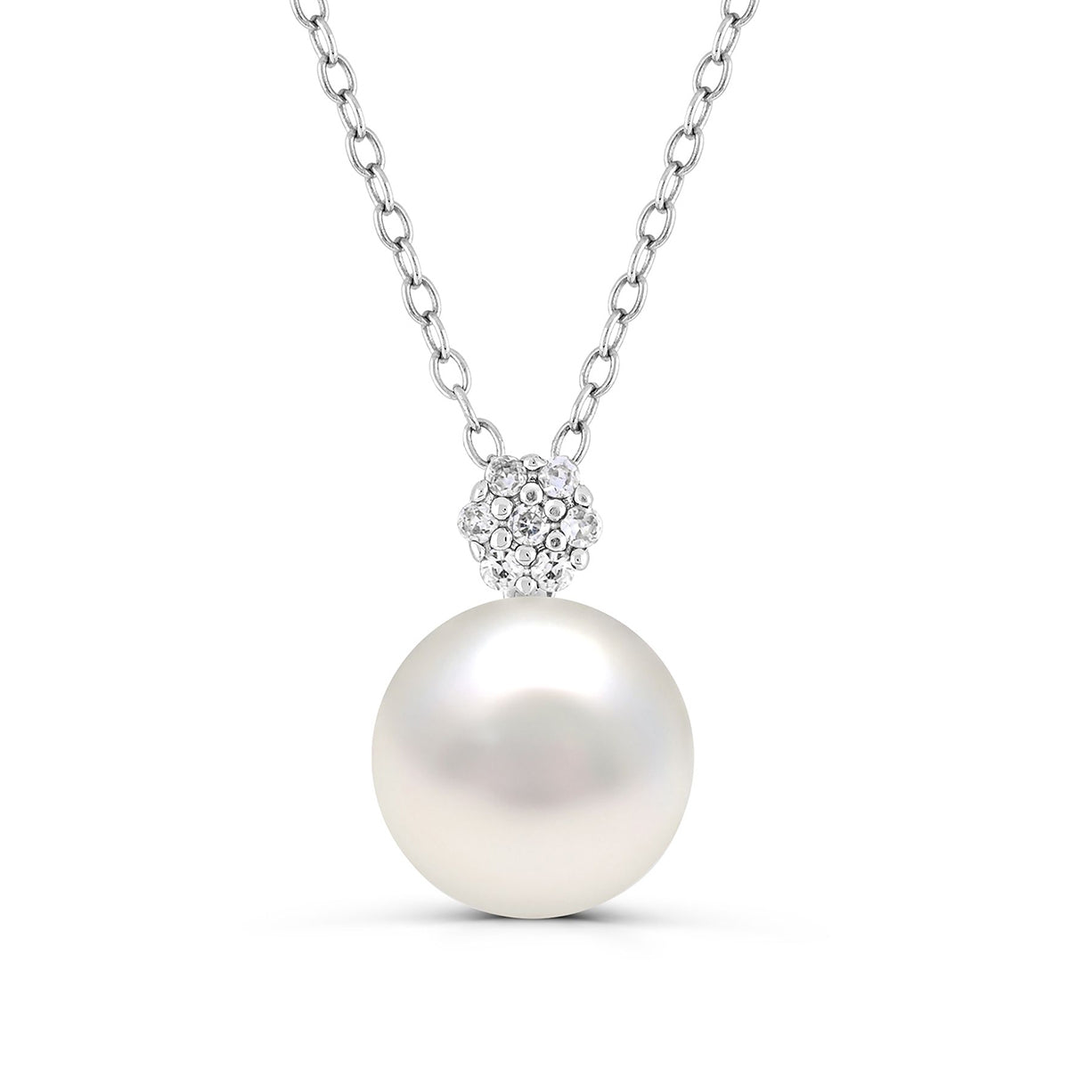 Cultured Freshwater Pearl & Created White Sapphire Cluster Pendant in Sterling Silver