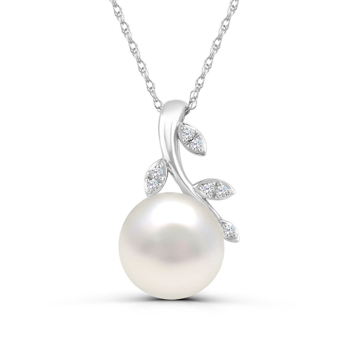 Cultured Freshwater Pearl & Diamond Accent Vine Pendant in Sterling Silver