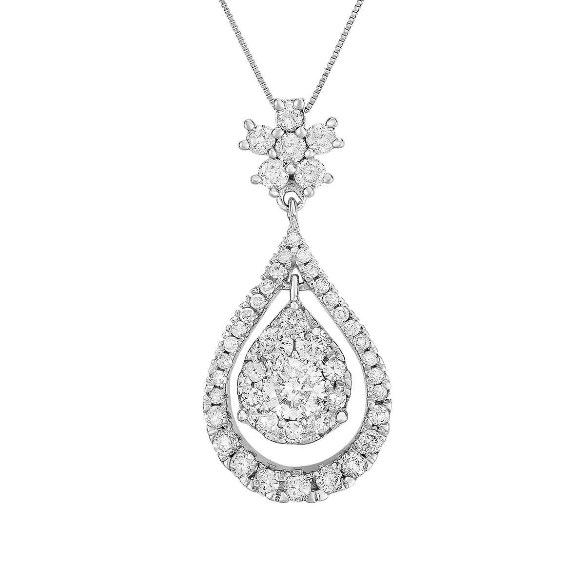 Fairytale Diamonds 1 ct. tw. Diamond Teardrop Cluster Pendant in 10K White Gold
