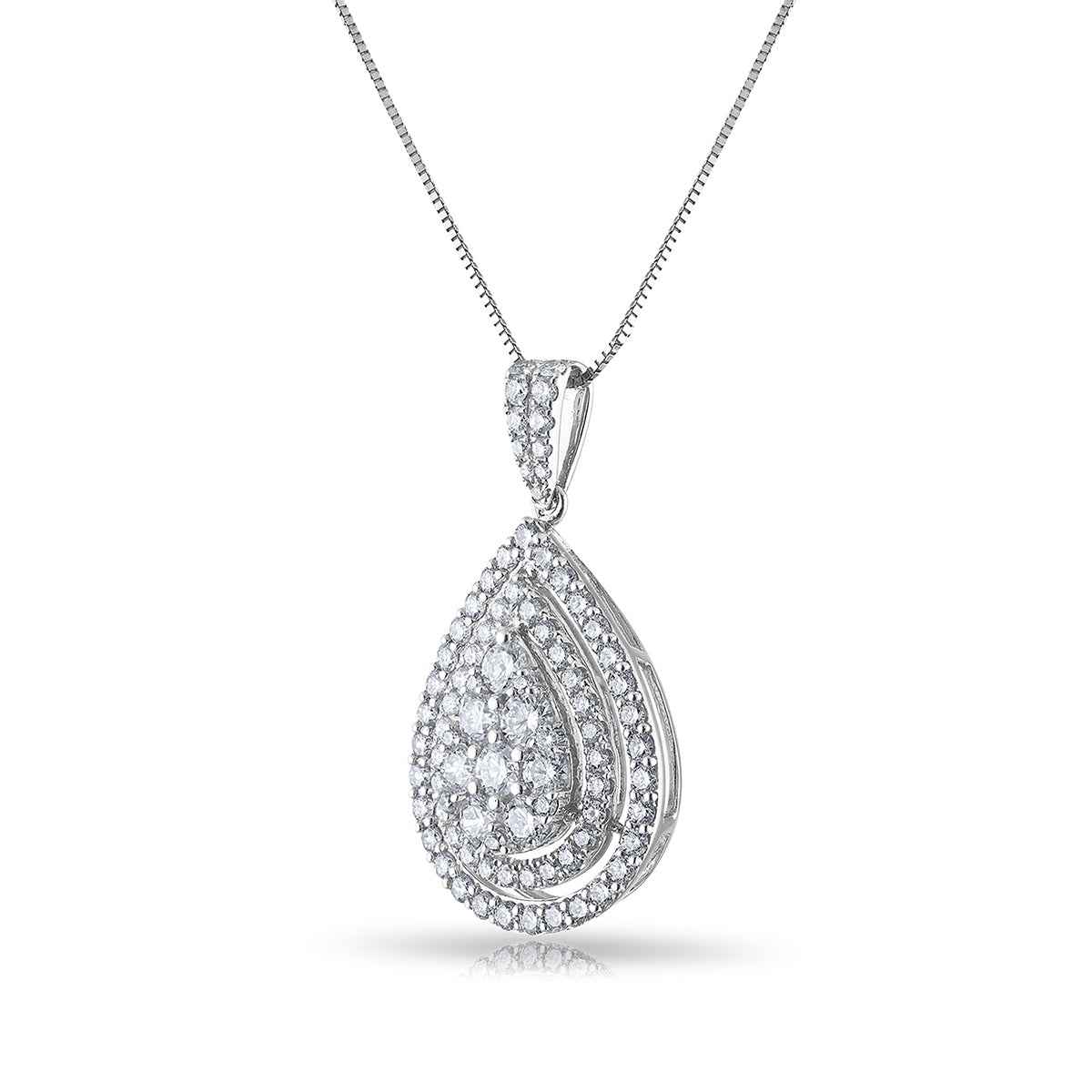 1-1/2 ct. tw. Diamond Pear-Shaped Cluster Double Halo Pendant in 14K White Gold front view