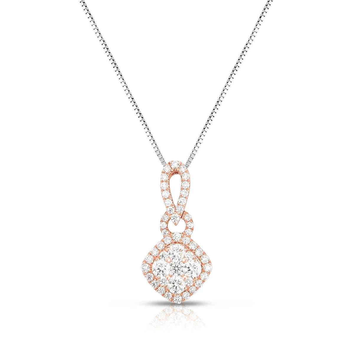 Fairytale Diamonds 1/2 ct. tw. Diamond Cushion Cluster Halo Pendant in 10K Pink Gold