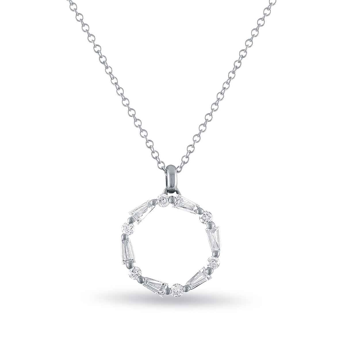 1/5 ct. tw. Round and Baguette Diamond Circle Pendant in 10K White Gold