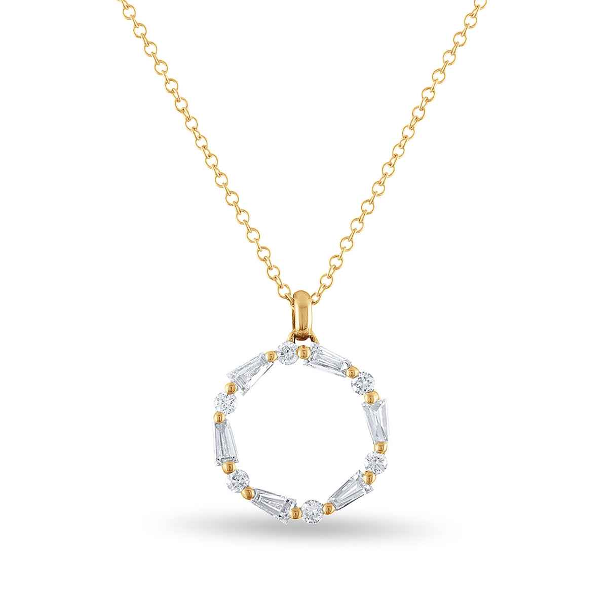 1/5 ct. tw. Round and Baguette Diamond Circle Pendant in 10K Yellow Gold