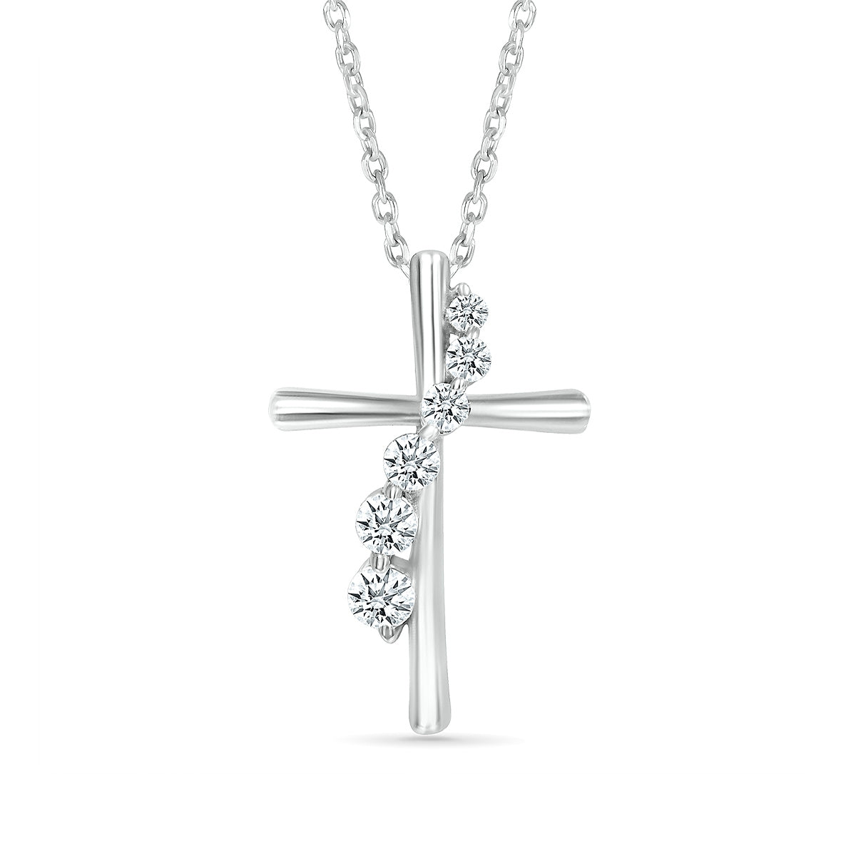 Journey Collection 1/5 ct. tw. Diamond Cross Pendant in 10K White Gold