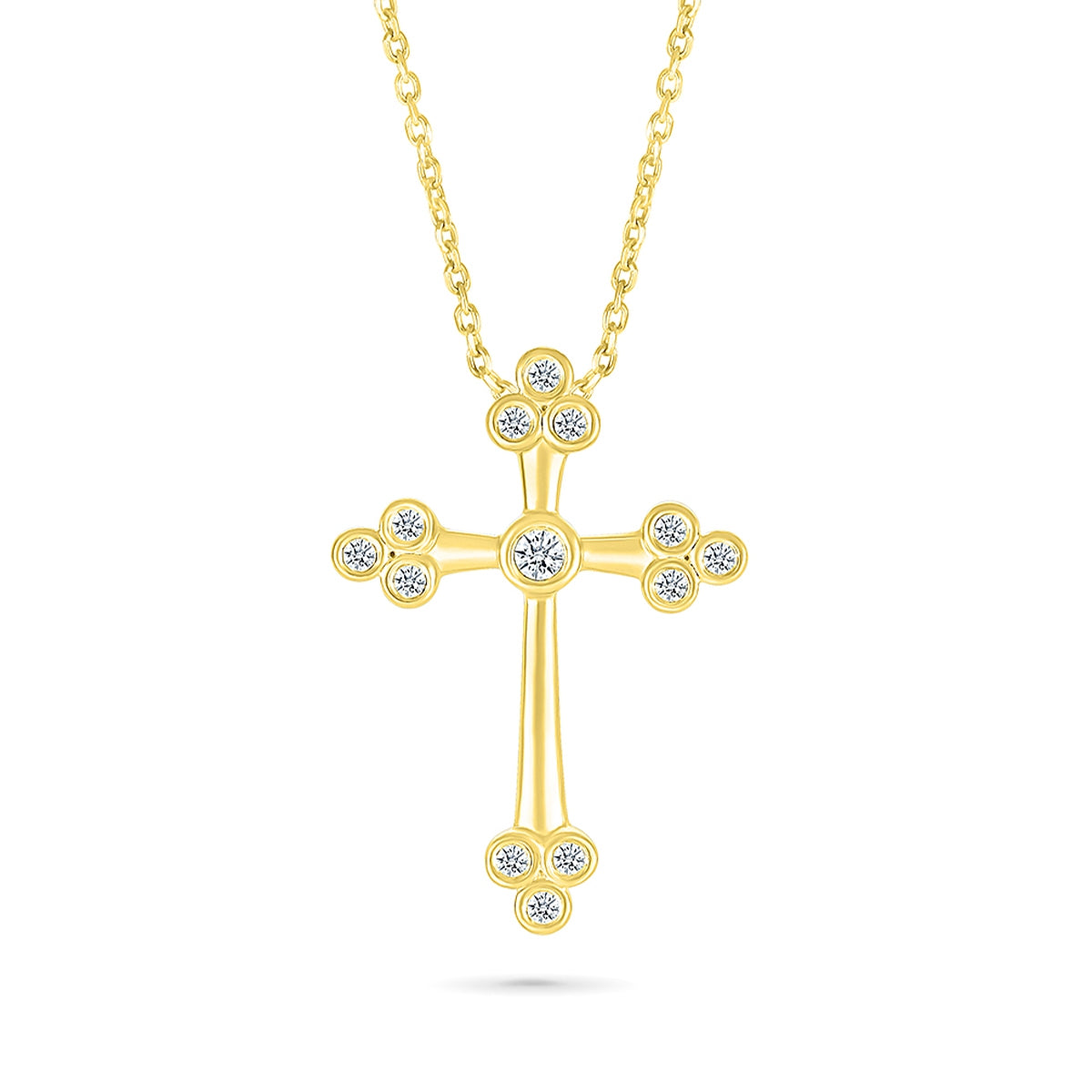 1/10 ct. tw. Round Diamond Bezel Set Cross Pendant in 10K Yellow Gold