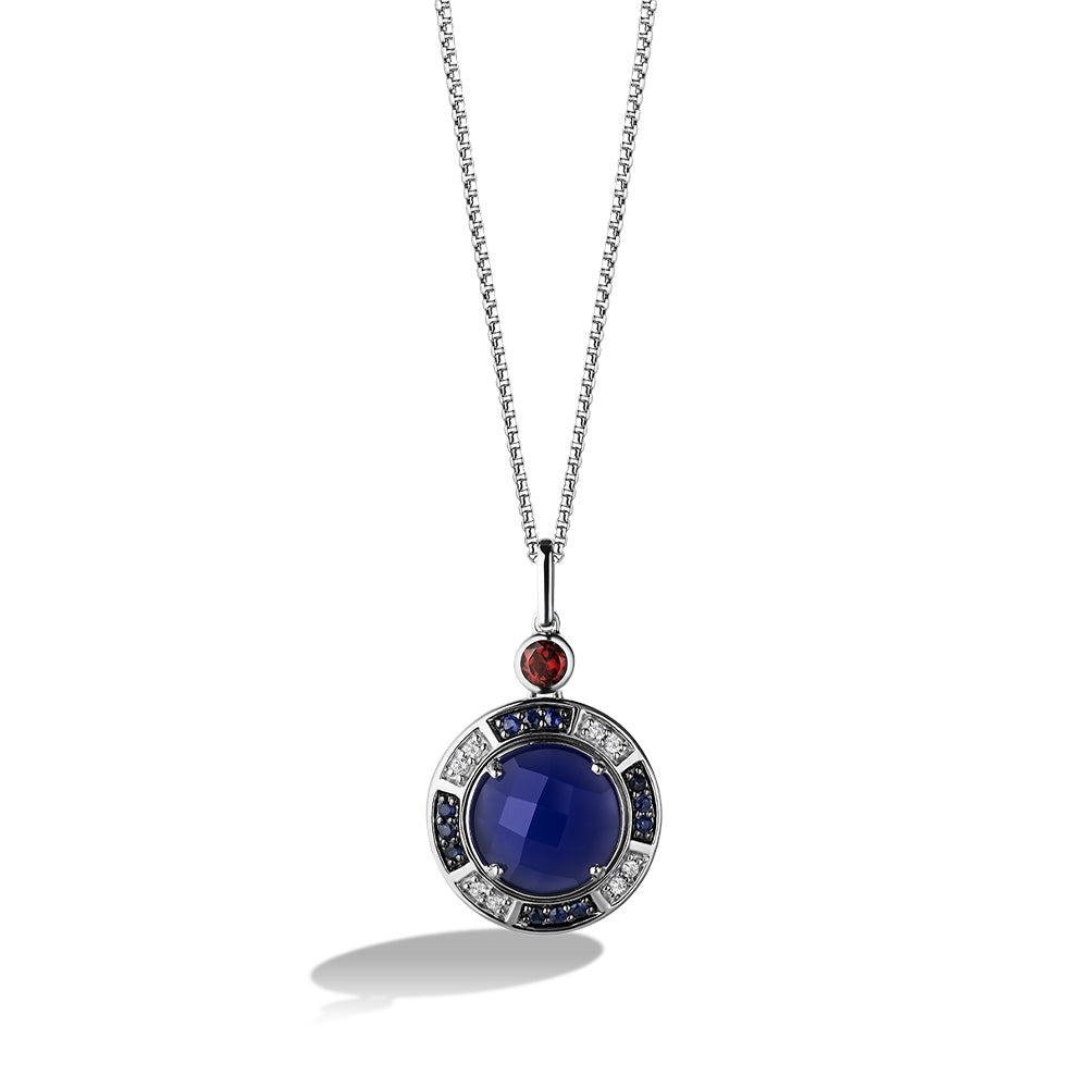 Star Wars R2 Series Round Blue Onyx, Diamond, Sapphire & Garnet Pendant in Sterling Silver