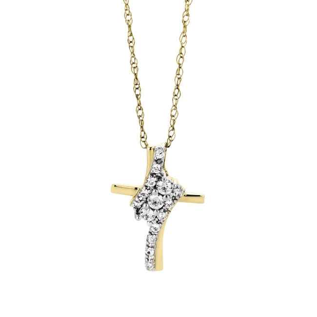 1/4 ct. tw. Diamond Bypass Cross Pendant in 10K Yellow Gold