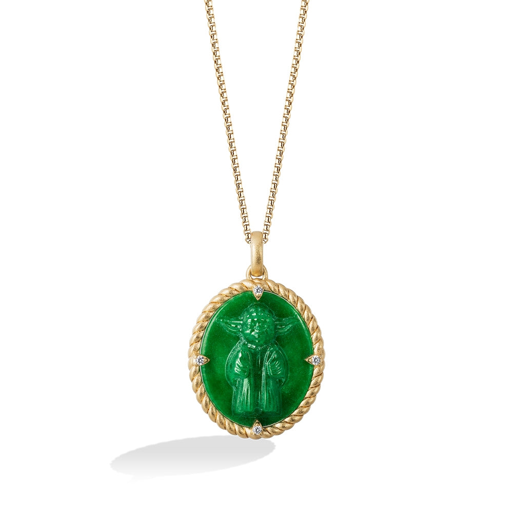 Star Wars The Jedi Master Oval Jade & Diamond Accent Pendant in 10K Yellow Gold