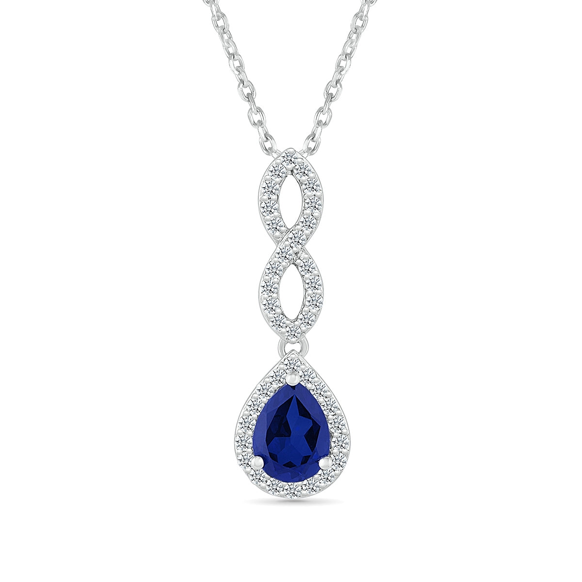 Created Pear Sapphire & White Sapphire Twist Pendant in Sterling Silver