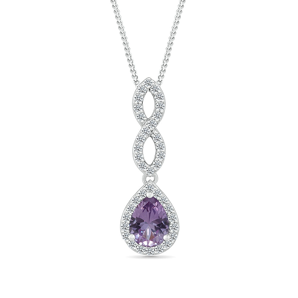 Created Pear Alexandrite & White Sapphire Twist Pendant in Sterling Silver