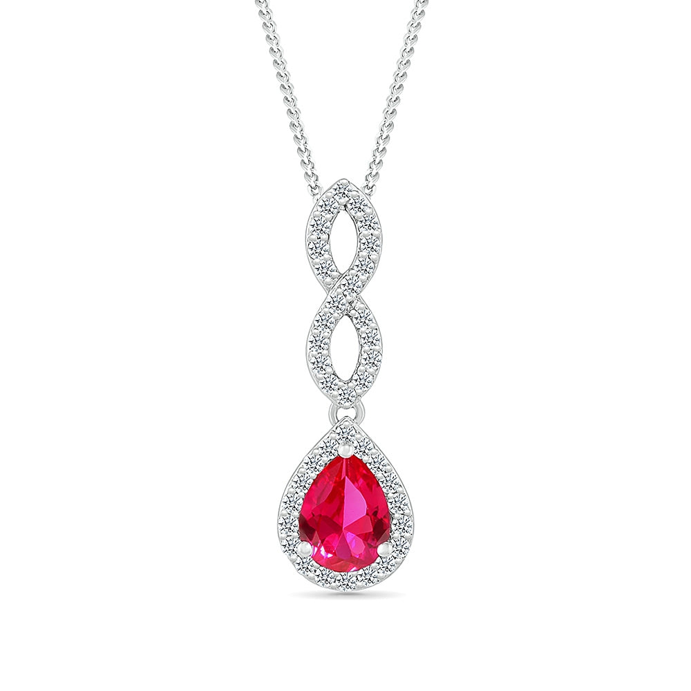Created Pear Ruby & White Sapphire Twist Pendant in Sterling Silver