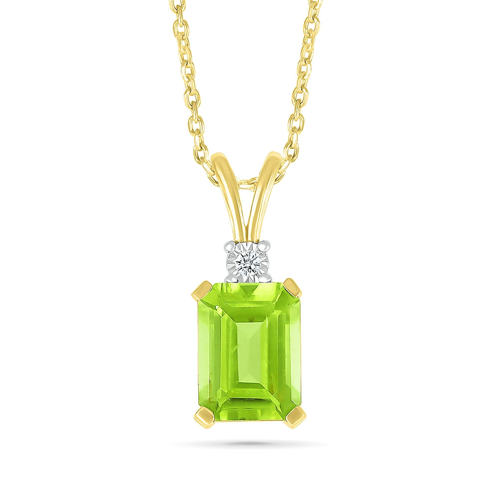 Emerald Cut Peridot & Diamond Accent Pendant in 10K Yellow Gold