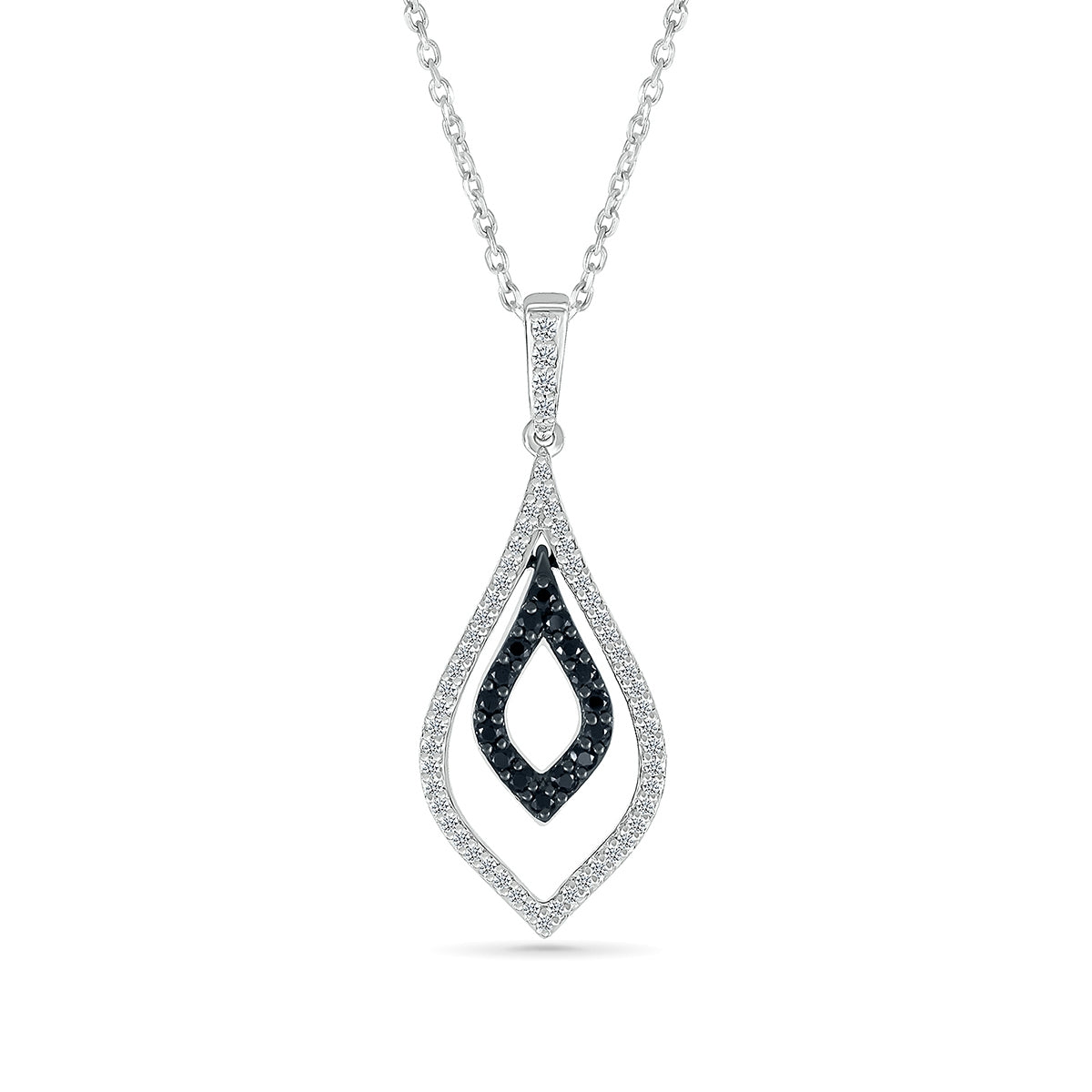 1/4 ct. tw. Black & White Diamond Double Pointed Teardrop Pendant in 10K White Gold