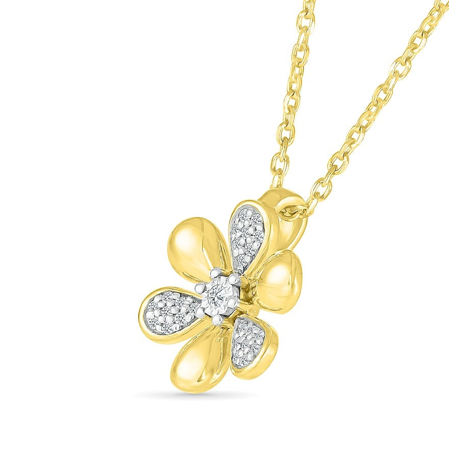 Diamond Accent Flower Pendant with Miracle Plate in 10K Yellow Gold front view
