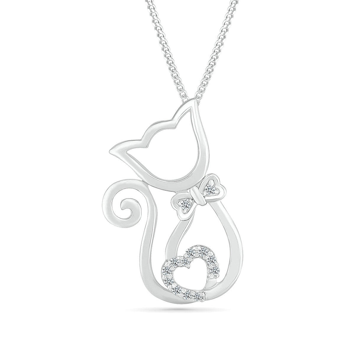 Diamond Accent Cat Pendant in Sterling Silver