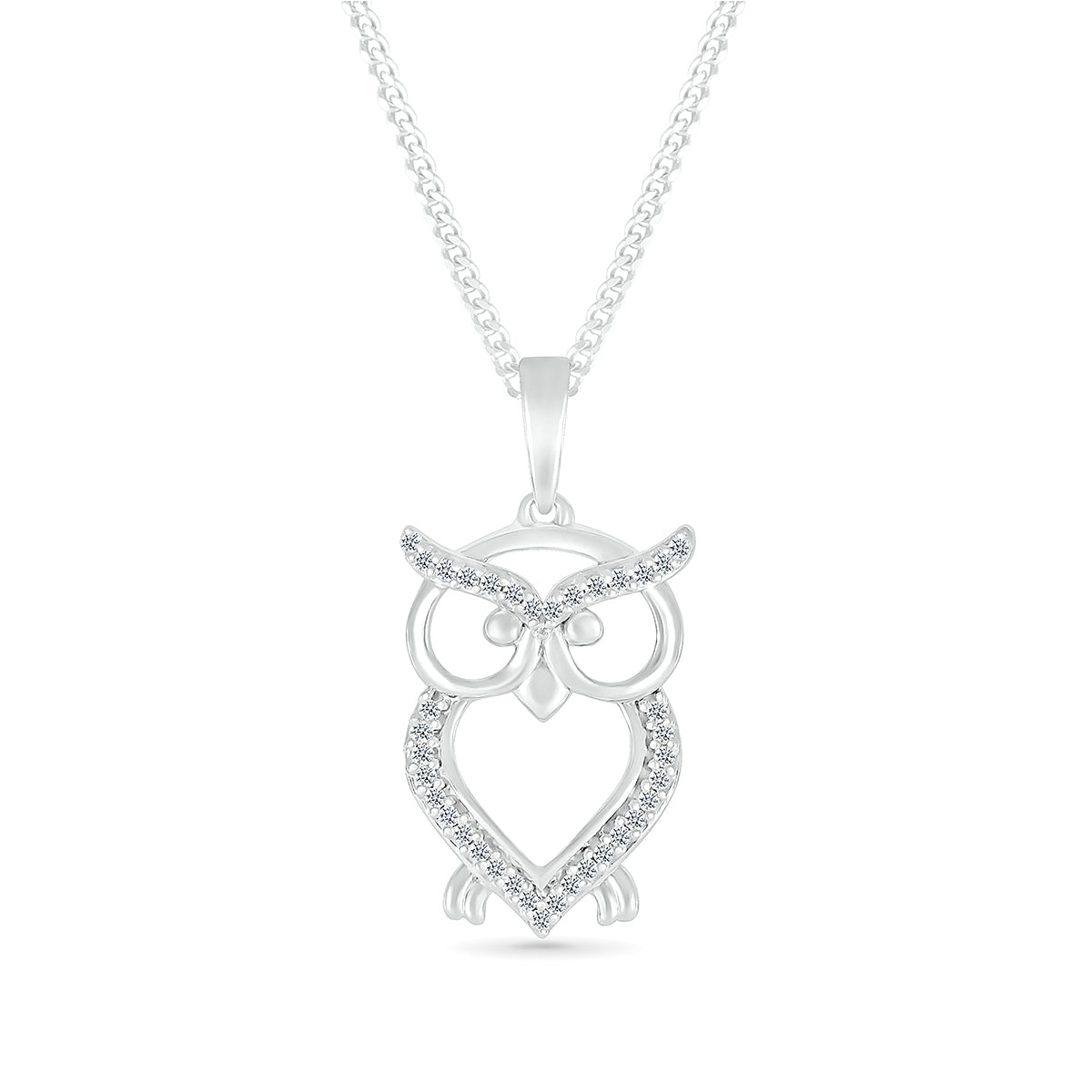 1/10 ct. tw. Diamond Owl Pendant in Sterling Silver