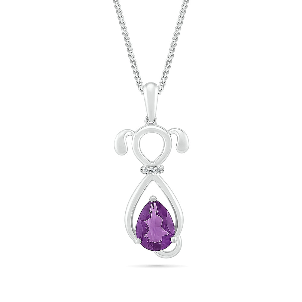Pear Amethyst & Diamond Accent Dog Pendant in Sterling Silver