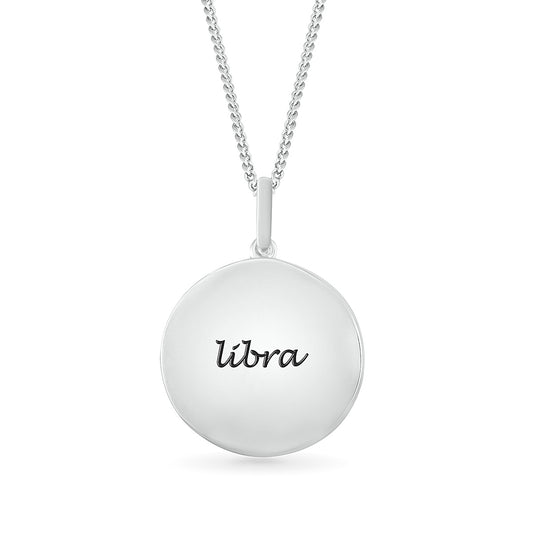 Diamond Accent Libra Zodiac Disc Pendant in Sterling Silver front view