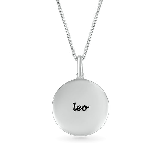 Diamond Accent Leo Zodiac Disc Pendant in Sterling Silver front view