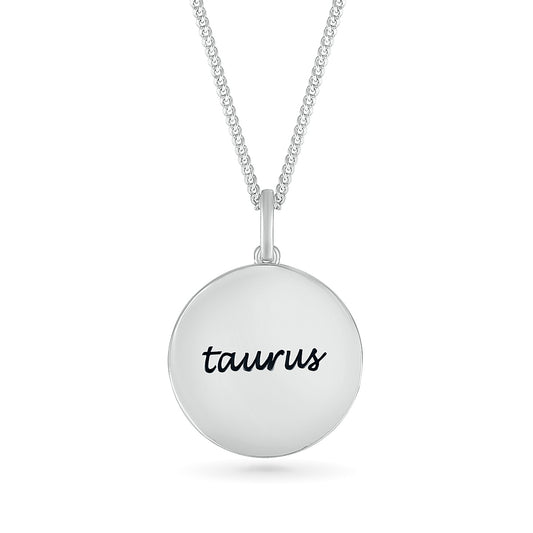 Diamond Accent Taurus Zodiac Disc Pendant in Sterling Silver front view