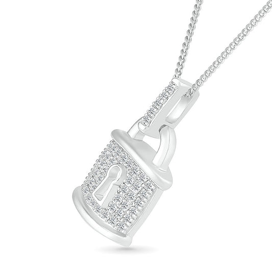 1/6 ct. tw. Diamond Lock Pendant in Sterling Silver front view