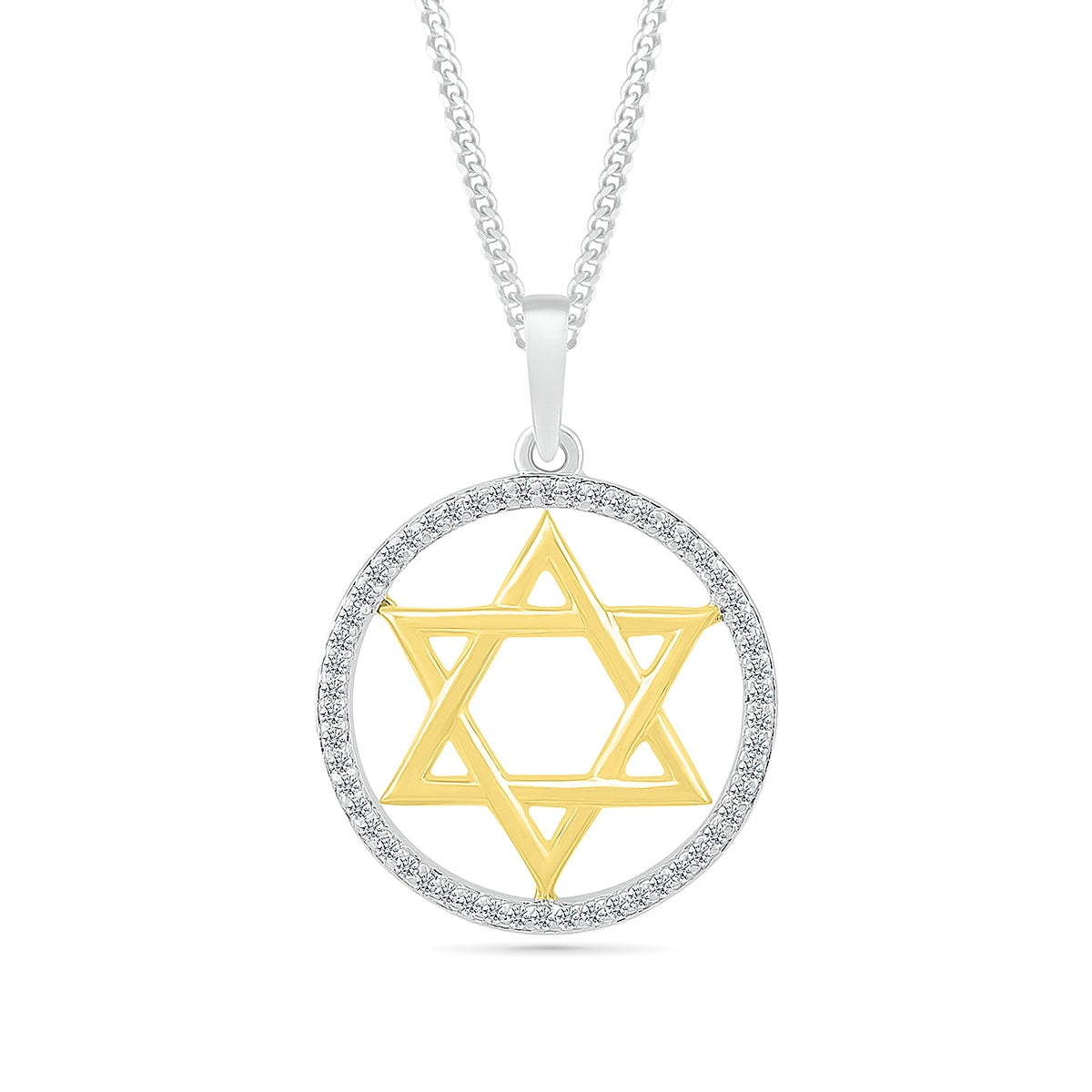 1/5 ct. tw. Diamond Star of David Circle Pendant in Sterling Silver & 10K Yellow Gold