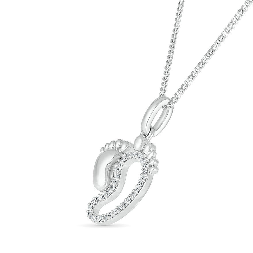 Diamond Accent Mom & Baby Foot Pendant in Sterling Silver front view