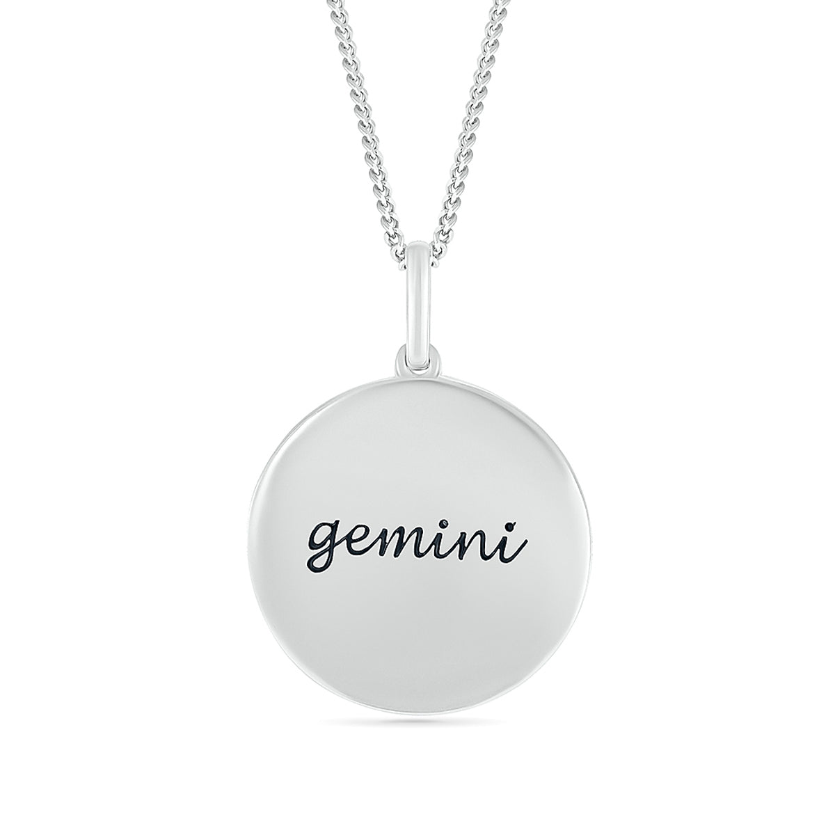 Diamond Accent Gemini Zodiac Disc Pendant in Sterling Silver front view