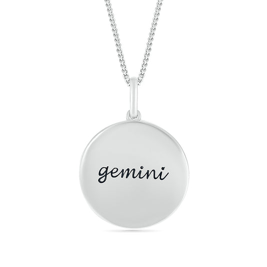 Diamond Accent Gemini Zodiac Disc Pendant in Sterling Silver front view