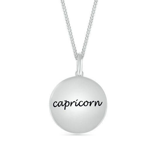 Diamond Accent Capricorn Zodiac Disc Pendant in Sterling Silver front view