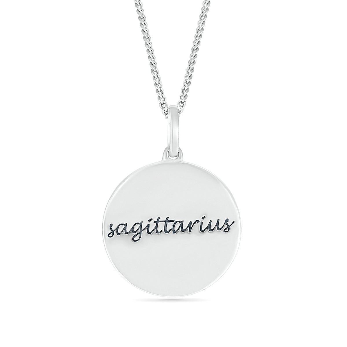 Diamond Accent Sagittarius Zodiac Disc Pendant in Sterling Silver front view