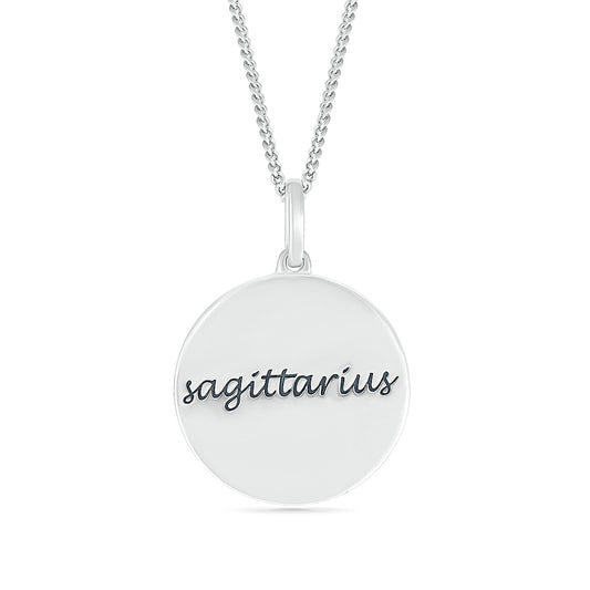 Diamond Accent Sagittarius Zodiac Disc Pendant in Sterling Silver front view