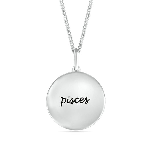 Diamond Accent Pisces Zodiac Disc Pendant in Sterling Silver front view