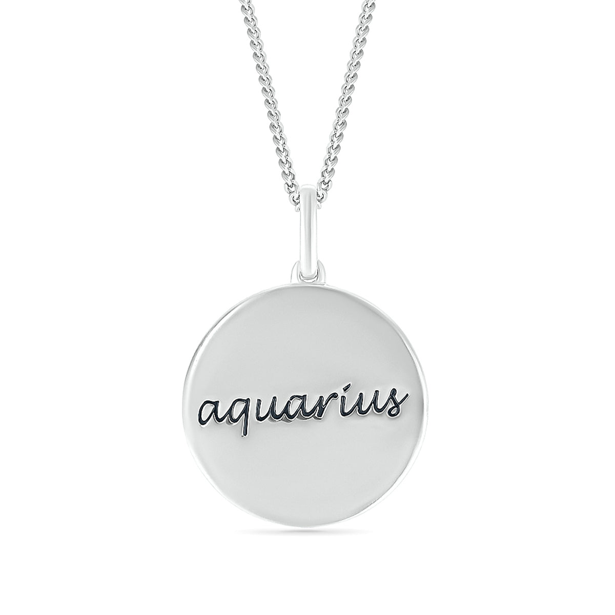 Diamond Accent Aquarius Zodiac Disc Pendant in Sterling Silver front view