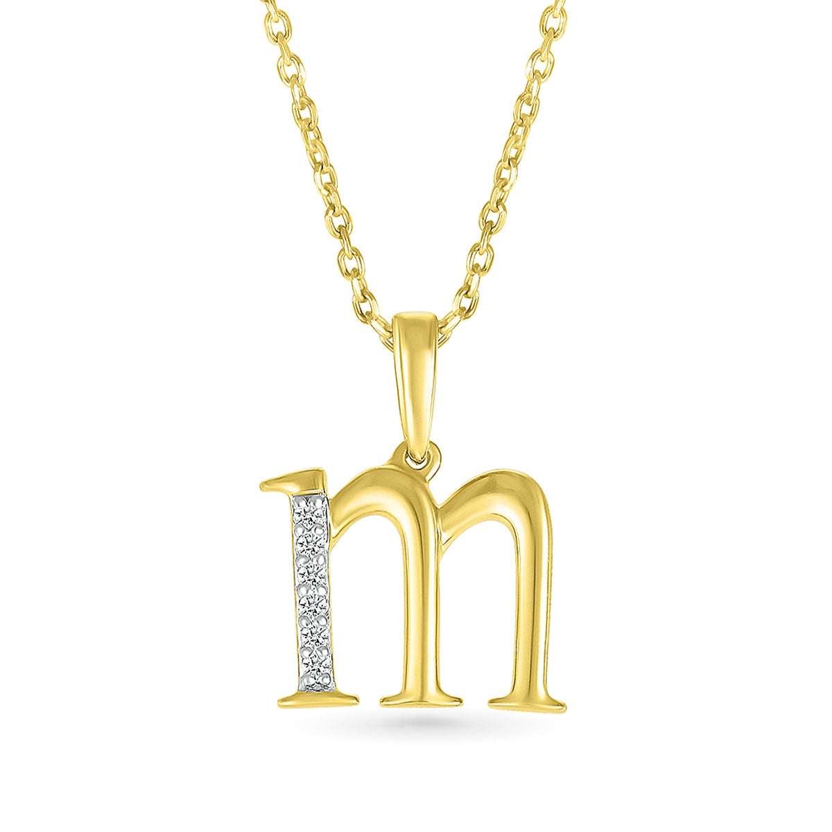 Diamond Accent Lowercase Initial M Pendant in 10K Yellow Gold