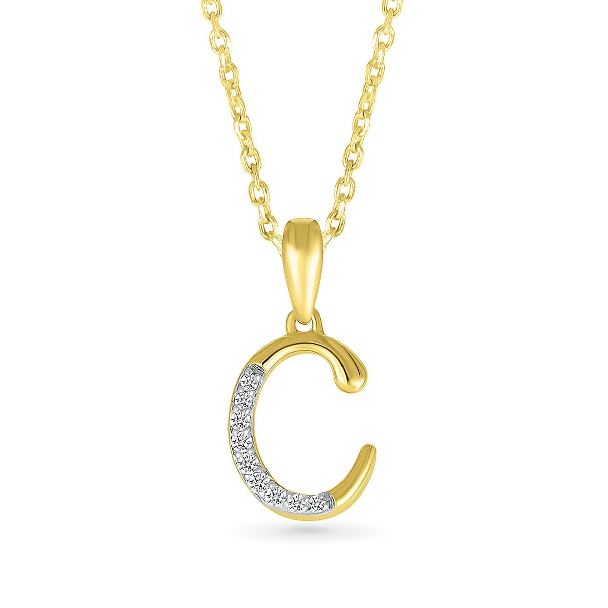 Diamond Accent Lowercase Initial C Pendant in 10K Yellow Gold