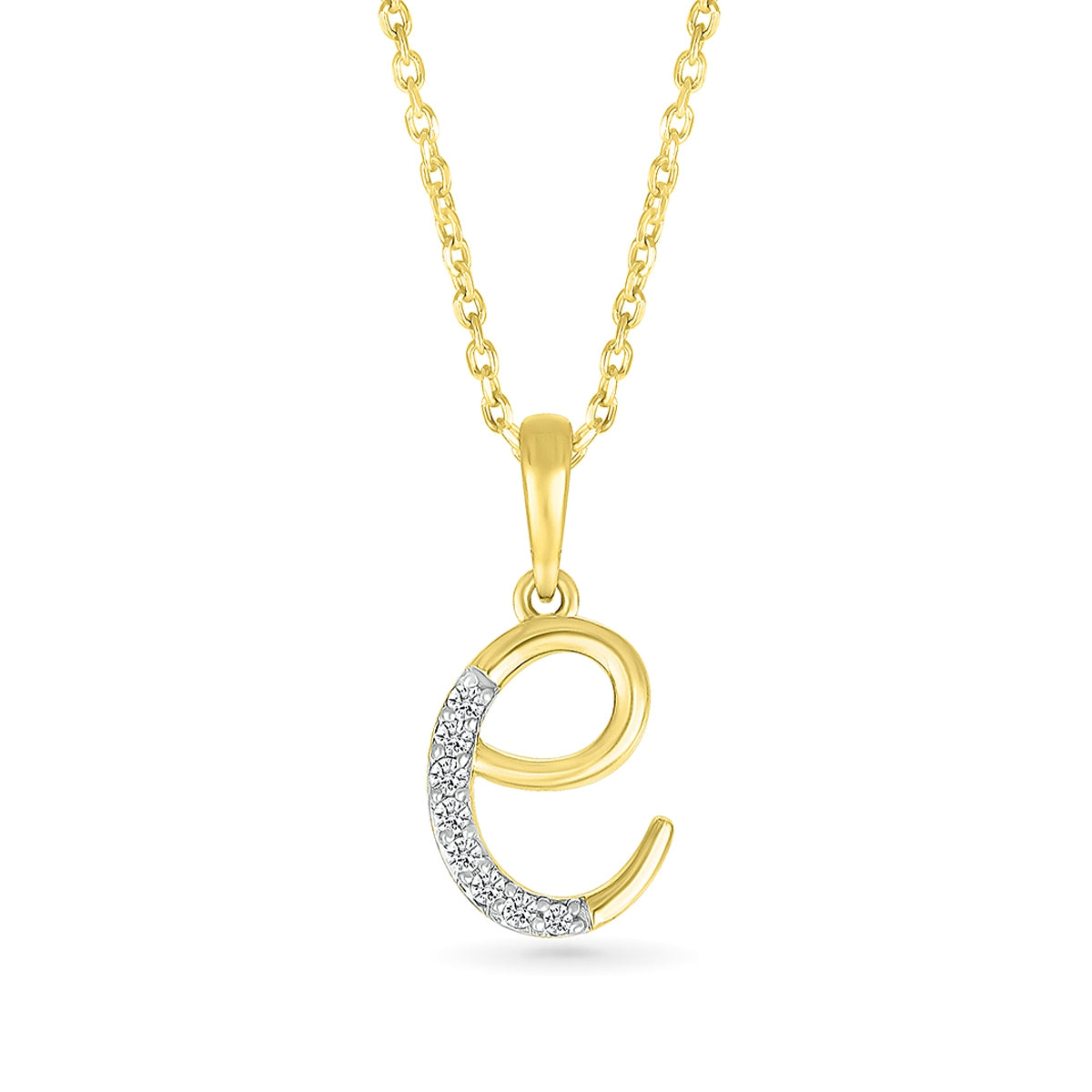 Diamond Accent Lowercase Initial E Pendant in 10K Yellow Gold